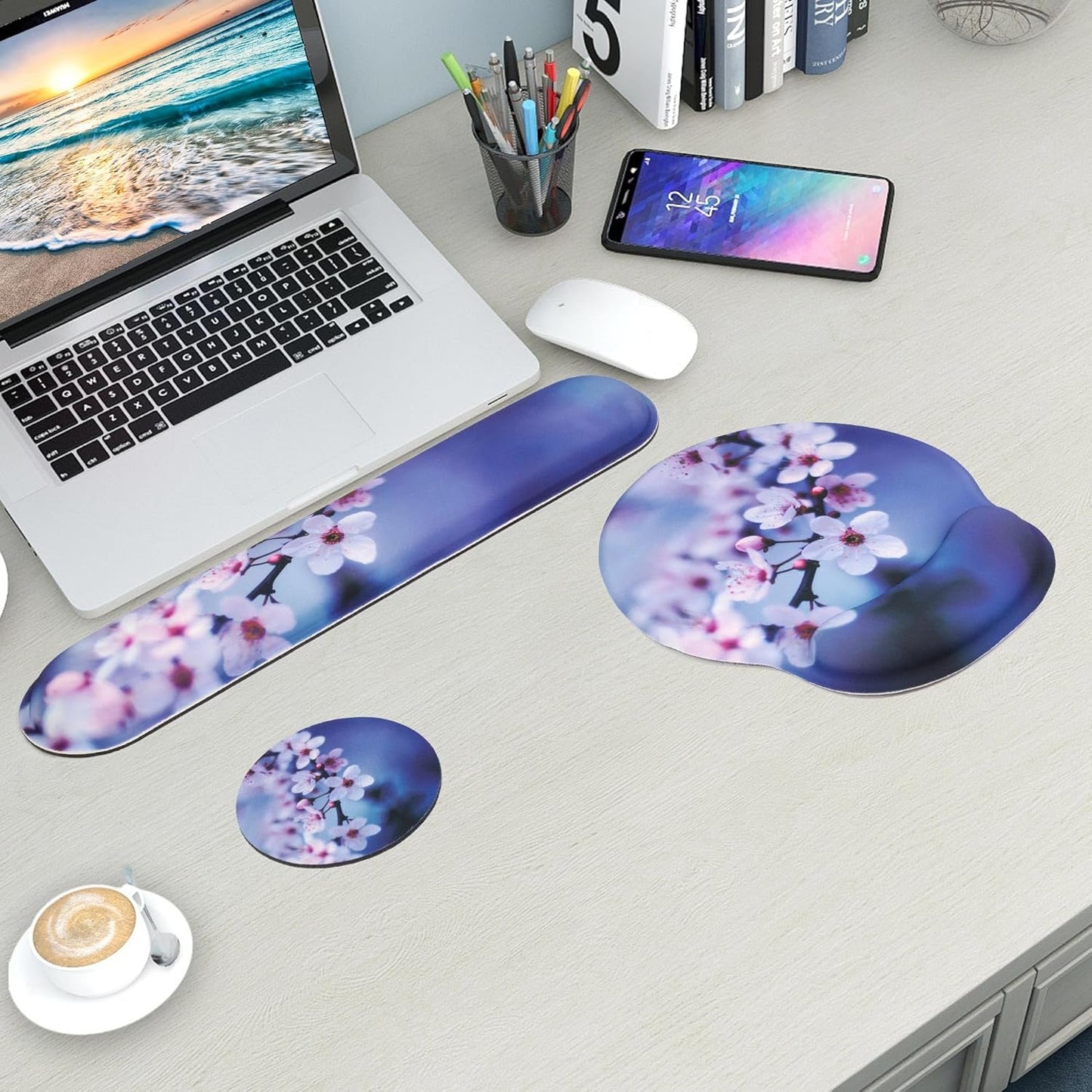 Mouse Pad and Keyboard Wrist Rest Support, with Non-Slip PU Base,Gel Mouse Pad with Coaster,Pain Relief for Gaming, Computer,Office -Beach