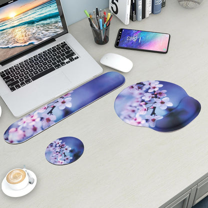 Mouse Pad and Keyboard Wrist Rest Support, with Non-Slip PU Base,Gel Mouse Pad with Coaster,Pain Relief for Gaming, Computer,Office -Beach