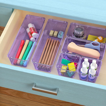 WOWBOX 6 Pack Clear Drawer Organizer Set, Acrylic Drawer Storage Trays, Storage Bins for Makeup, Cosmetics, Jewelries, Utensils, Gadgets, Office