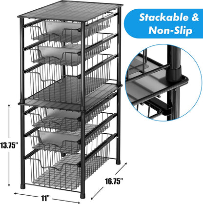 Simple Houseware Stackable 3 Tier Sliding Basket Organizer Drawer, Chrome