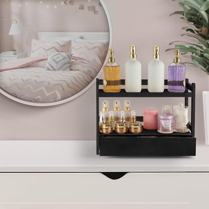Sorbus Bamboo Bathroom Counter Organizer – 2-Tier Shelf with Hidden Drawer for Vanity, Matcha Station, Bathroom Sink Organizer Countertop, Kitchen & Office Storage (13″ L x 6.5″ W x 12.6″ H)