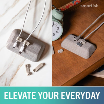Smartish® Magnetic Cord Holder - Cable Wrangler Organizer with Magnet Clips for Charger Management on Desktop, Nightstand for USB-C + Lightning - Lightly Toasted Beige