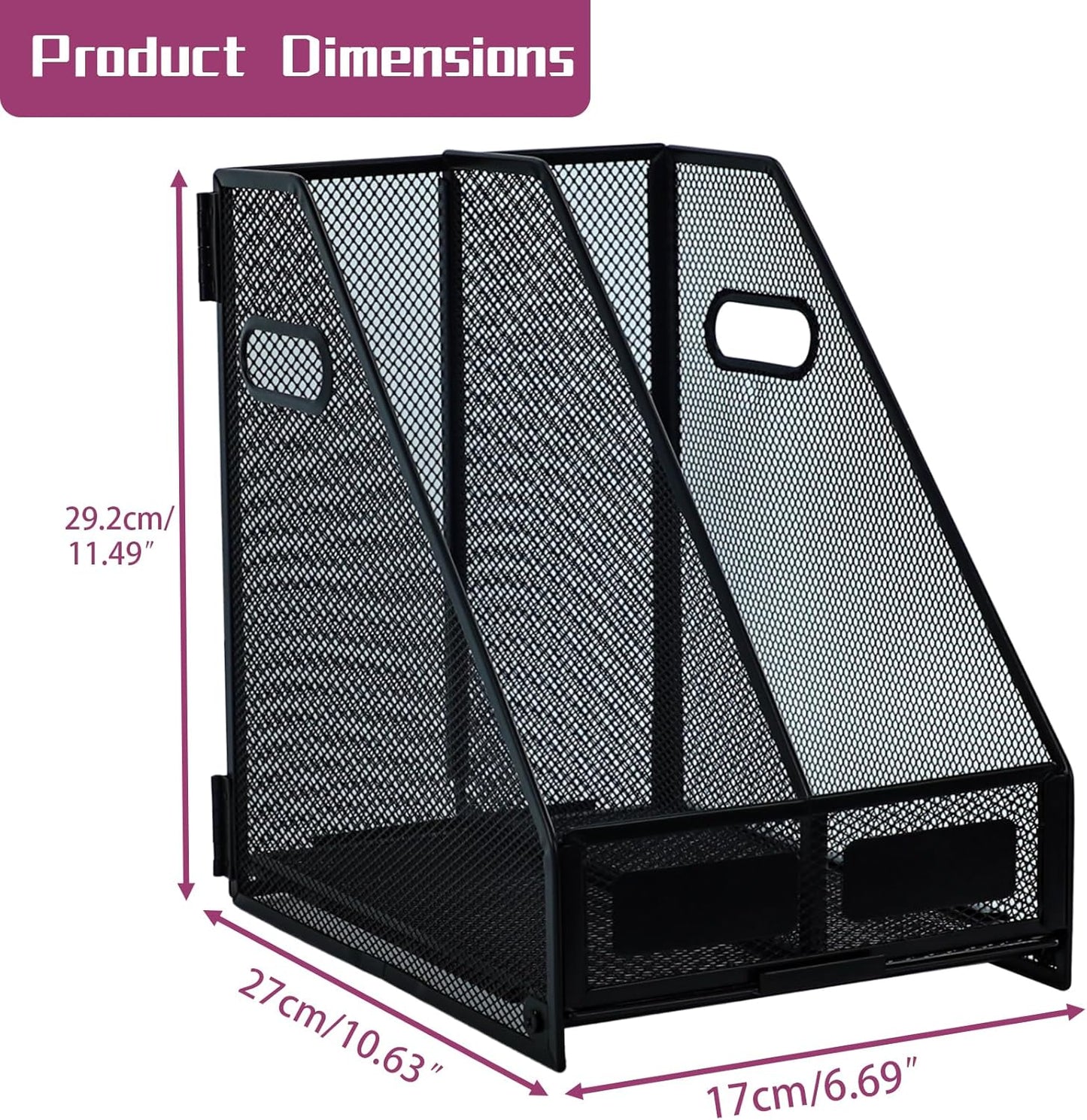 Desk Organizers, Metal Magazine File Holder with 5 Vertical Compartments Rack Binder File Organizer for Office Supplies, Home Workspace - Black