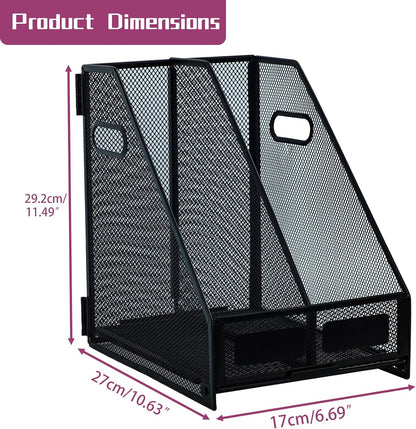 Desk Organizers, Metal Magazine File Holder with 5 Vertical Compartments Rack Binder File Organizer for Office Supplies, Home Workspace - Black