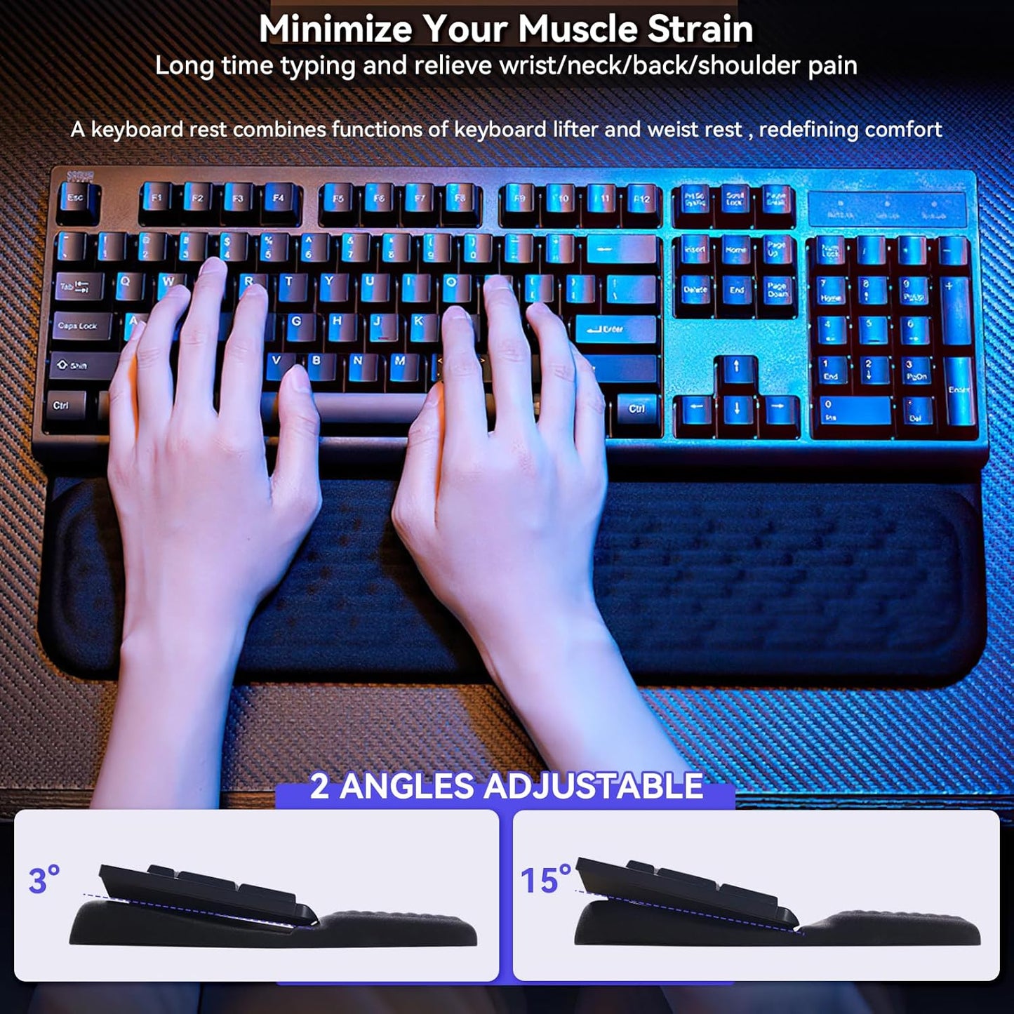 Wrist Rest with Keyboard Stand, Computer Wrist Support Pad, Ergonomic Keyboard Riser Holder Lifter Tray with Wrist Pad, Memory Foam Desk Cushion, Palm Hand Typing for Office Home School