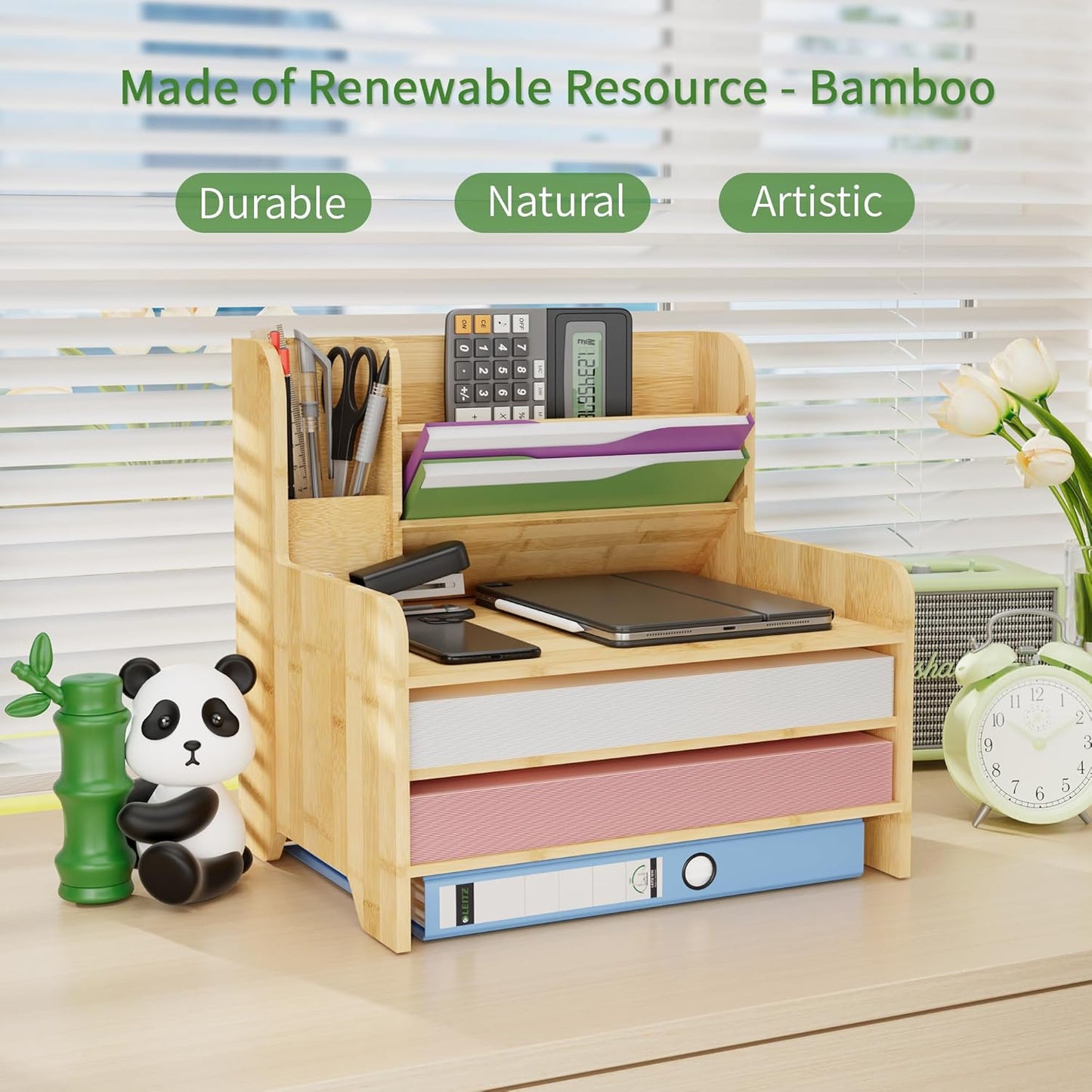 Desk File Organizer 4-Tier Desktop Paper Mail Organizer Document Holder for Home Office Supplies, Office Desk Accessories & Workspace (Nature)