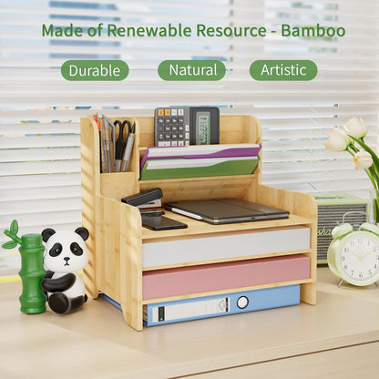Desk File Organizer 4-Tier Desktop Paper Mail Organizer Document Holder for Home Office Supplies, Office Desk Accessories & Workspace (Nature)