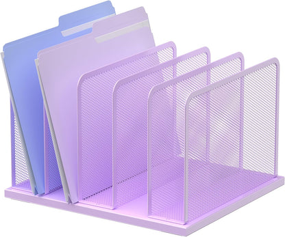 Kuntine.B Desk File Organizer 5 Sections Upright Mesh Desktop Organizer File Sorter Office Organization File Holder for Home, Office & Classroom