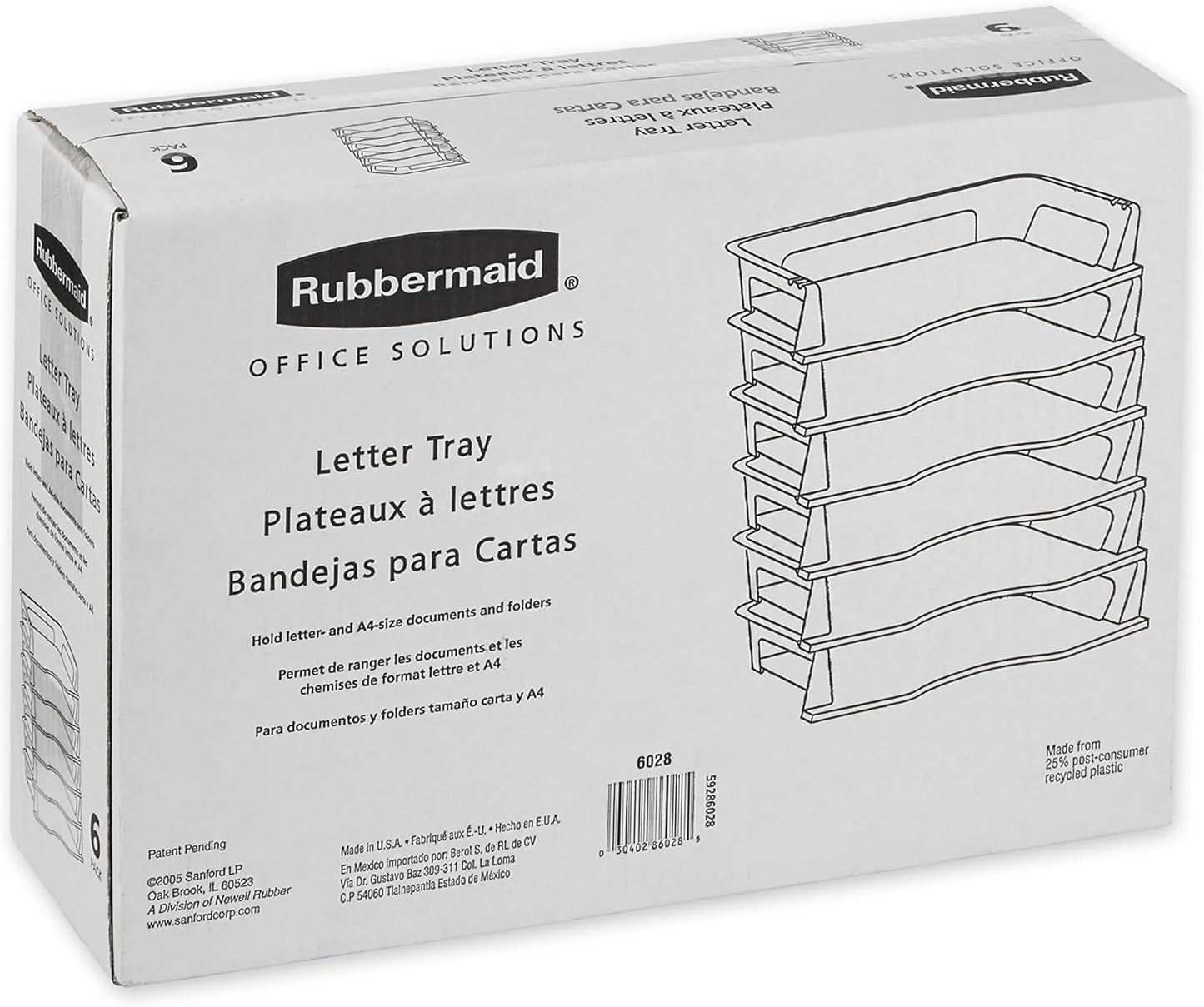 Rubbermaid Regeneration Letter Tray, Six Tier, Plastic, Black (86028)