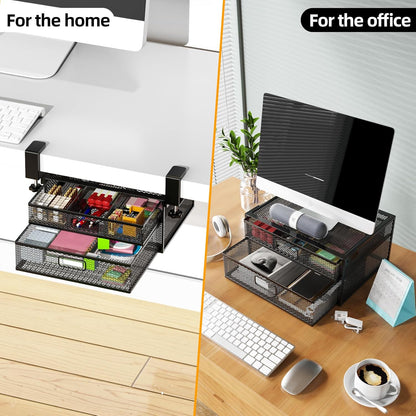 Under Desk Drawer Organizer No Drilling 2 Slide Out Drawer Under Desk Storage Drawer Clamp On Under Desk Management Drawer Organizer Suitable for Home and Office
