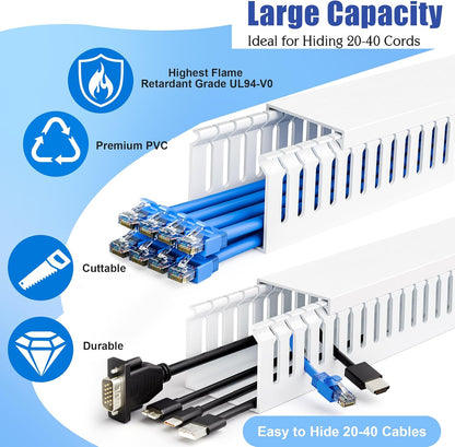 ZhiYo 2 x 2in Professional Server Rack Cable Management Raceway, 99in (6X L16.5in) Cable Raceway Kit, Electrically Safe PVC Open Slot Wire Raceway for Under Desk/Computer/Network Cords, Black