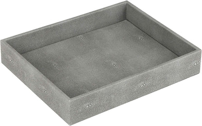 HofferRuffer Faux Leather Vanity Tray, Elegant Desktop Storage Organizer, Decorative Catchall for Perfume, Bathroom Valet, Nightstand or Dresser, Black, 10.2 x 8.4 x 1.8 Inches