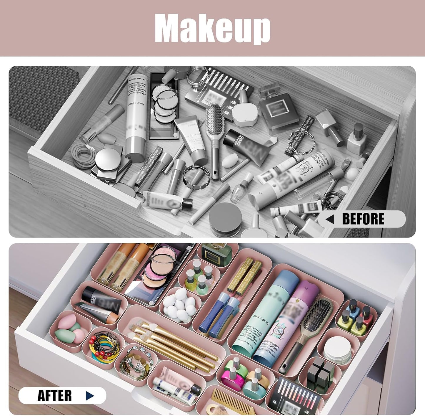 Plastic Drawer Organizers, 10 PCS Drawer Organizer Bins, Bathroom and Vanity Organizer Plastic Tray, Makeup organizer and storage for Makeup, Bedroom, Kitchen Gadgets Utensils and Office (Green)