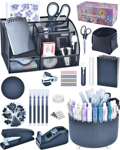 Purple Desk Accessories and Organizers with Desk Organizer and 360°Rotating Pen Holder stapler Pen and a Lot of Office Purple Office Supplies Beautifully Presented in a Gift Box