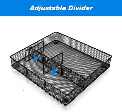 VyGrow Desk Drawer Organizer Tray, Metal Mesh Drawer Organizers Office, 6 Adjustable Compartment, Desk Organizer Tray for Home Office 12.87L x 8.73D x 1.96H inch, Black, 1PC Medium
