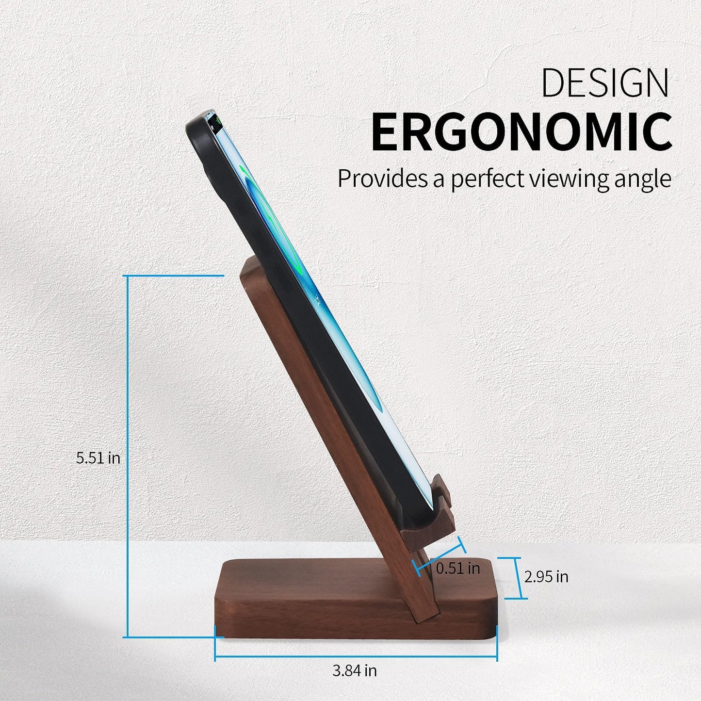 Wood Phone Stand, Desktop Wooden Phone Holder, Portable Office Phone Stand for Desk, Wood ipad Stand, Compatible with iPhone & All Cell Phones (Walnut)
