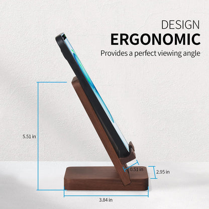LUCKY BEAN Wood Phone Stand, Desktop Wooden Phone Holder, Portable Office Phone Stand for Desk, Wood ipad Stand， Compatible with iPhone & All Cell Phones (Walnut)