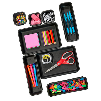 madesmart 8 Piece Interlocking Bin Pack, Customizable Drawer & Desk Organizer Set for Office, Kitchen, Bathroom & Tools, Durable Modular Storage Bins with Non-Slip Feet, Carbon