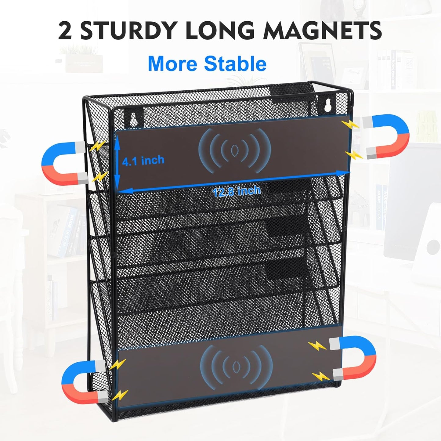EASEPRES Desk File Organizer Mesh 6-Tier, Hanging Wall Mount Document Organization Stand, Desktop Vertical Mail Paper Folder Holder Rack with Bottom Tray for Office Home Cubicle Countertop, Black
