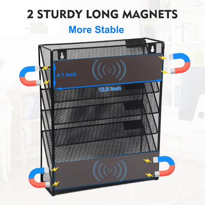 EASEPRES Desk File Organizer Mesh 6-Tier, Hanging Wall Mount Document Organization Stand, Desktop Vertical Mail Paper Folder Holder Rack with Bottom Tray for Office Home Cubicle Countertop, Black