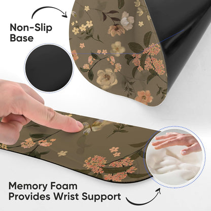 Ergonomic Keyboard Mouse Pad Wrist Rest Support Set for Laptop/Computer/Desktop,Memory Foam Hand Rest Wrist Cushion for Gaming/Office,Lightweight Comfortable & Pain Relief (Flowers)