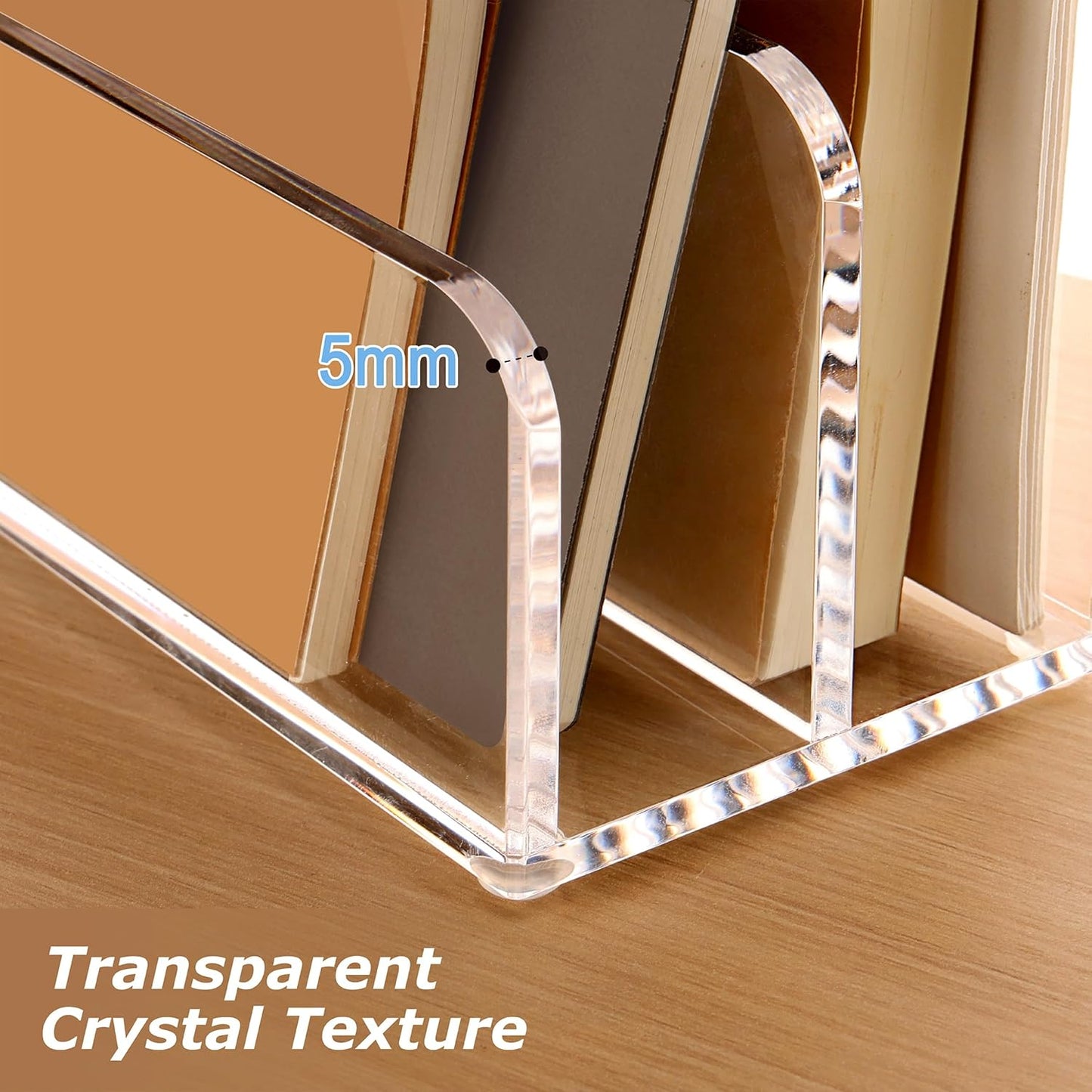 SANRUI 5 Compartments Acrylic Mail Sorter Holder, Clear Document Magazine Envelope File Rack, Vertical Letter Sorter & Multifunction Desk Organizer for Bills, Documents, Notebooks