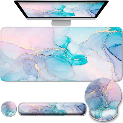 Desk Mat Set + Keyboard and Mouse Pad with Wrist Rest Support,4-in-1 Large Mousepad Computer Mats for Desktop Home & Office-Purple Butterflies