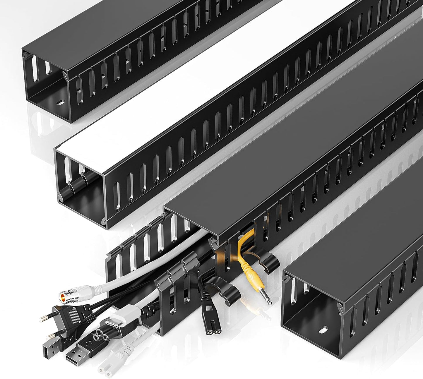 Yecaye 62.8in(4x15.7in) Cable Raceway, Large Under Desk Cable Management for Server Rack Wire Raceway, Wire Management Tray, Cord Organizer for Gaming Desk, Black