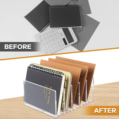 Acrylic Mail Organizer File Sorters for Desk,3-Section Laddered Desktop Vertical Letter Holder,Desk Organizer Workspace Organizer