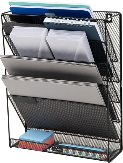 Mind Reader 5-Pocket Vertical File Storage, Desktop Organizer, Wall Mount, Office, Metal Mesh, Pink