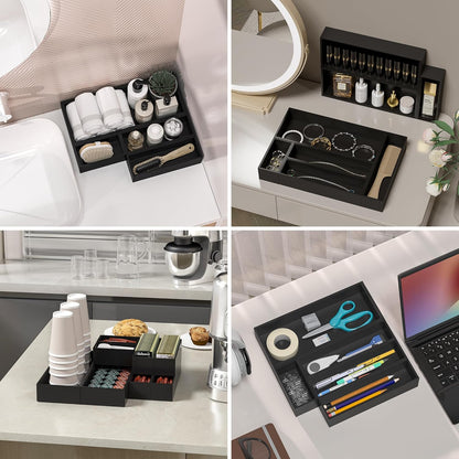 Kitchen Drawer Organizer Bins, Stackable Bamboo Drawer Organizer for Silverware, Flatware, Coffee Pod Organizer K Cup Holder for Countertop, 2 Pcs Coffee Station Organizer 12" x 6" x 2.5"