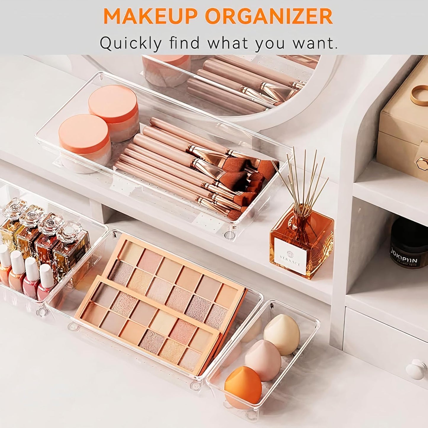 15-Pack Clear Drawer Organizer Set – Multi-Size Acrylic Storage Bins for Kitchen, Makeup, Office & Bathroom – Stackable Plastic Trays for Home, Desk & Vanity Organization