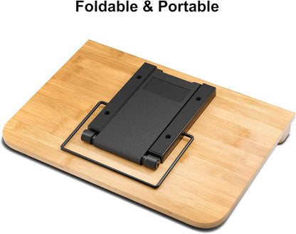 Readaeer Bamboo Book Stand, Large Book Holder with 6 Adjustable Height, Foldable Cookbook Stand Desktop Document Holder for Kitchen & Office (13.4 x 9.3 Inch)
