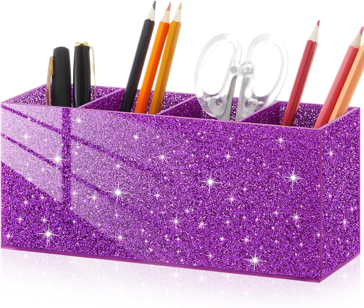 Jetec Acrylic Pen Holder 6 Compartments Makeup Brush Stationery Organizer Pencil Holder for Desk Accessories, Cosmetic Brushes, Dorm, Home, Bathroom, Kitchen, Office Supplies(Neon Pink)