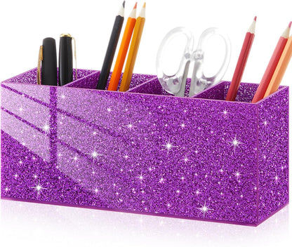Jetec Acrylic Pen Holder 6 Compartments Makeup Brush Stationery Organizer Pencil Holder for Desk Accessories, Cosmetic Brushes, Dorm, Home, Bathroom, Kitchen, Office Supplies(Neon Pink)