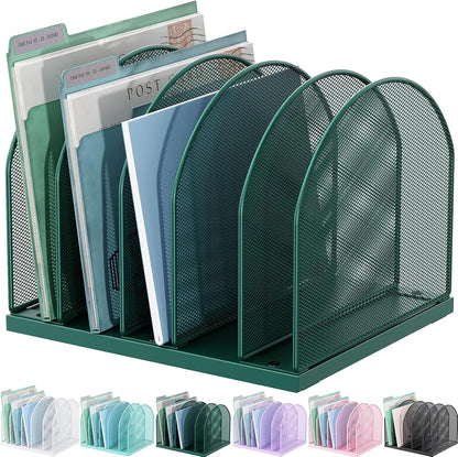 gianotter Desktop File Organizer, Desk Organizer with 5 Compartments, Paper Organizer for Desk, Workspace Organizers for Office Supplies (Black, Upright Style)