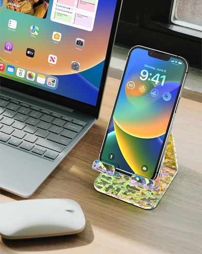 TOPGO Acrylic Cell Phone Stand, Phone Holder for Office Desk, Vanity, Kitchen Counter, Bedside Table, Compatible with iPhone 17 16 15 14 13 12 11 Pro Max/Smartphones/iPad/Switch - Iridescent Wave