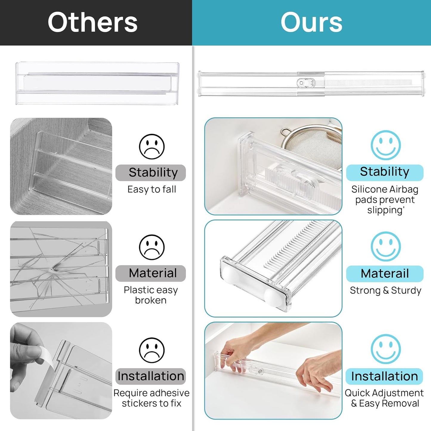 Vtopmart 8 Pack 6" Tall Upgrade Drawer Dividers for Big and Deep Drawer, 12.8"-22.3" Adjustable Expandable Dresser Drawer Organizer, Clear Plastic Separators for Dresser, Baby Supplies, Kitchenware