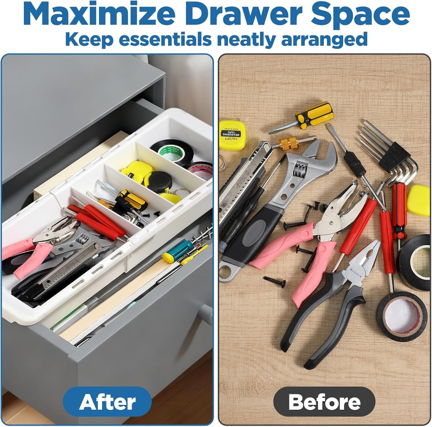2pcs Drawer Organizer Expandable with Insert Adjustable Drawer Storage Tray Desktop Drawers Dividers to Organize and Store desk drawers organizer tray for Bathroom Office Kitchen