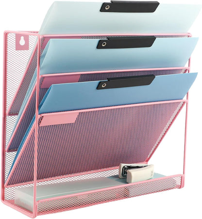 EASEPRES Desk File Organizer Mesh 6-Tier, Hanging Wall Mount Document Organization Stand, Desktop Vertical Mail Paper Folder Holder Rack with Bottom Tray for Office Home Cubicle Countertop, Black