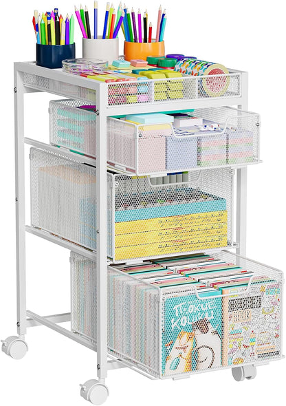 Rolling Utility Cart with 3 Drawers, Craft Organizer and Storage with DIY Divider, Lockable Wheels, Multi-Functional Storage for Art Supplies, Store for Brushes & Paints & Small Parts(Patent Pending)