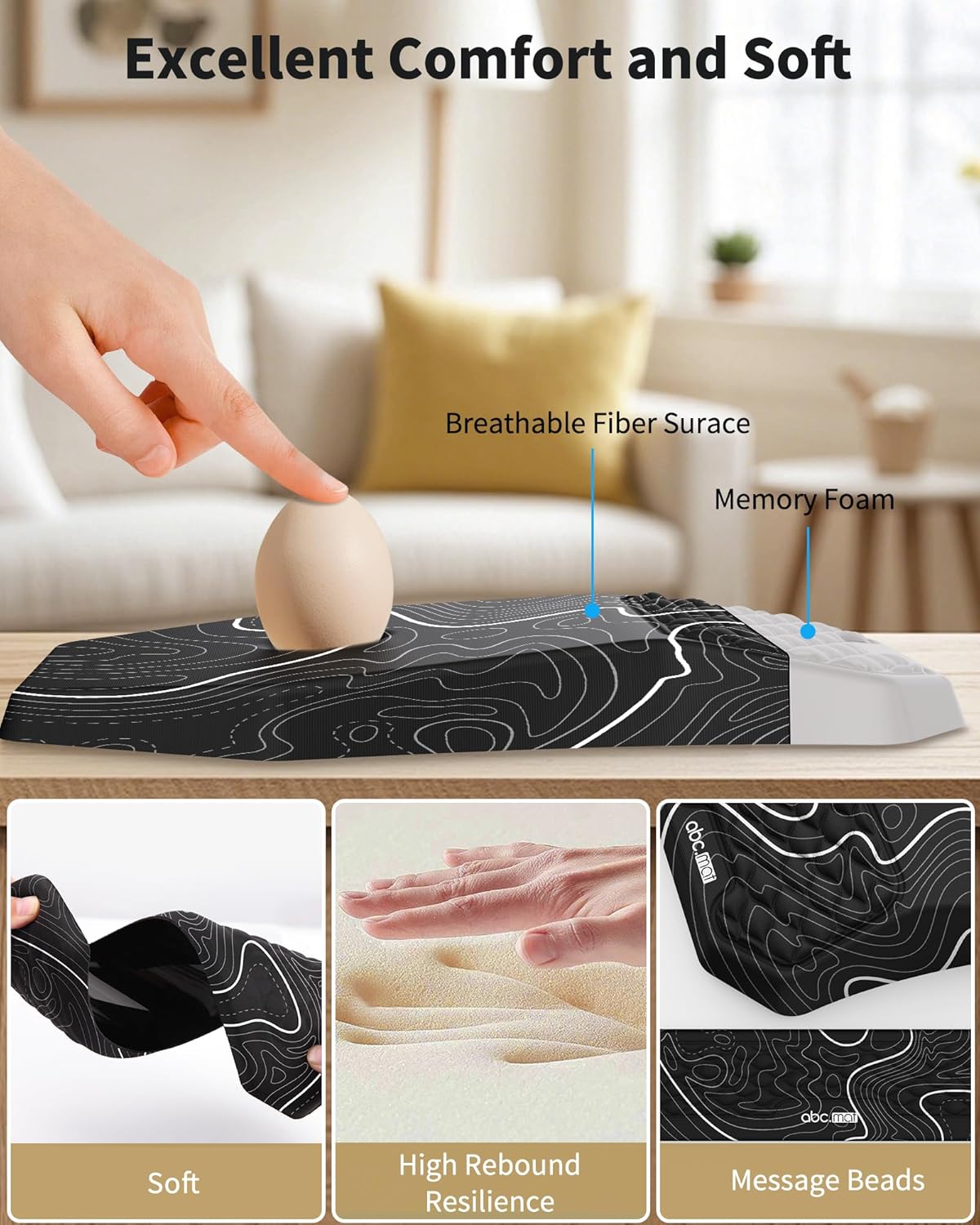 Ergonomic Mouse Pad and Keyboard Wrist Rest Support Set, Massage Design Mousepad for Carpal Tunnel Pain Relief, Memory Foam, Non-Slip PU Base for Computer Desk, Baby Blue