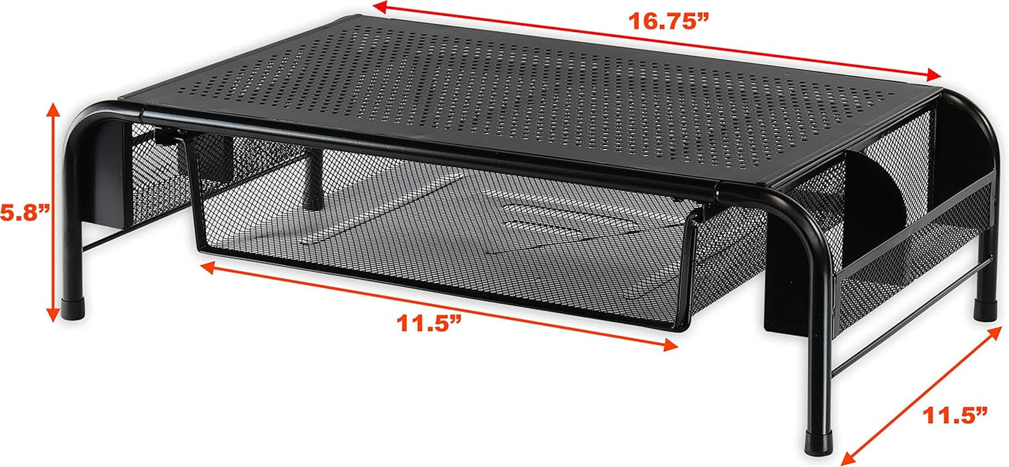 Simple Houseware Metal Desk Monitor Stand Riser with Organizer Drawer, Black, 2 Packs
