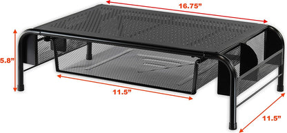 Simple Houseware Metal Desk Monitor Stand Riser with Organizer Drawer, Black, 2 Packs