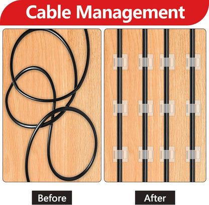 Abnii 100PCS Cable Clips, Adhesive Wire Clips Organizer Cord Clips Management, Cable Staples Outdoor Strong for Wall, Desk, Christmas Lights, String Lights, TV PC Ethernet Cable, Clear Small