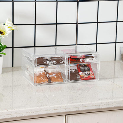 Cq acrylic 1 Pack Clear Stackable Storage Drawers for Vanity,Stackable 6 Drawers Desktop Organizer With Drawers,Cute Desk Storage for Office,Jewelry,Hair Clip,Beauty,Skincare and Make Up Organizers