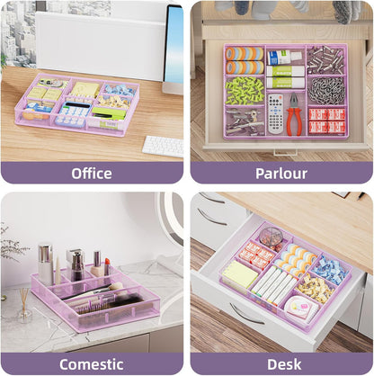Marbrasse Desk Drawer Organizer, Metal Mesh Drawer Organizer Tray with 5 Adjustable Compartments,Desk Organizers and Accessories for Home,Office,Kitchen,Makeup,Vanity (Black)