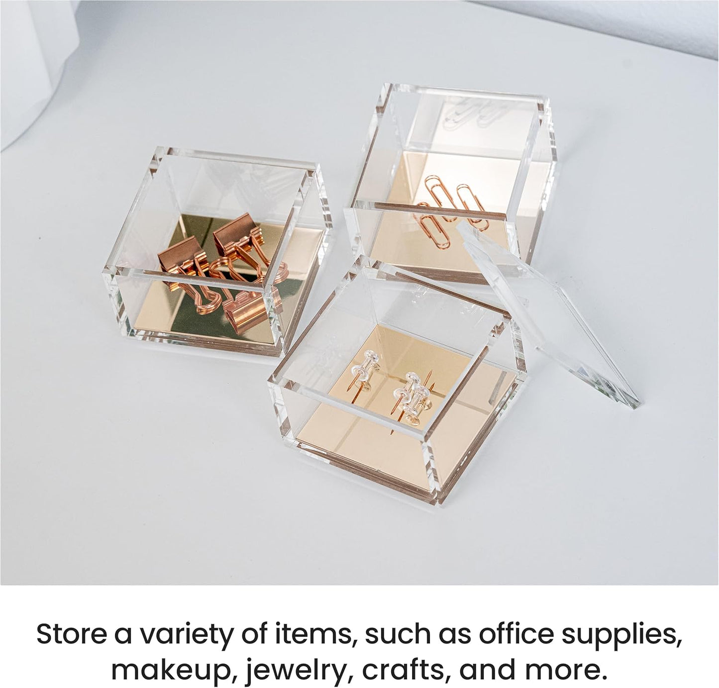 OfficeGoods 3-Tier Stackable Acrylic Holder- Stylish Desk Organizer and Storage for Office or Home – Transparent Round Design with Gold Metal Base