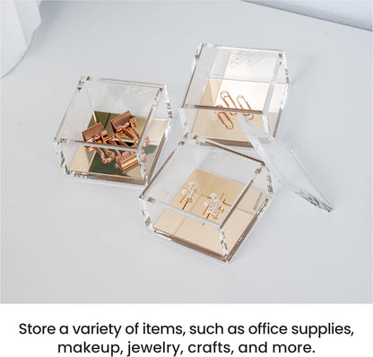 OfficeGoods 3-Tier Stackable Acrylic Holder- Stylish Desk Organizer and Storage for Office or Home – Transparent Round Design with Gold Metal Base