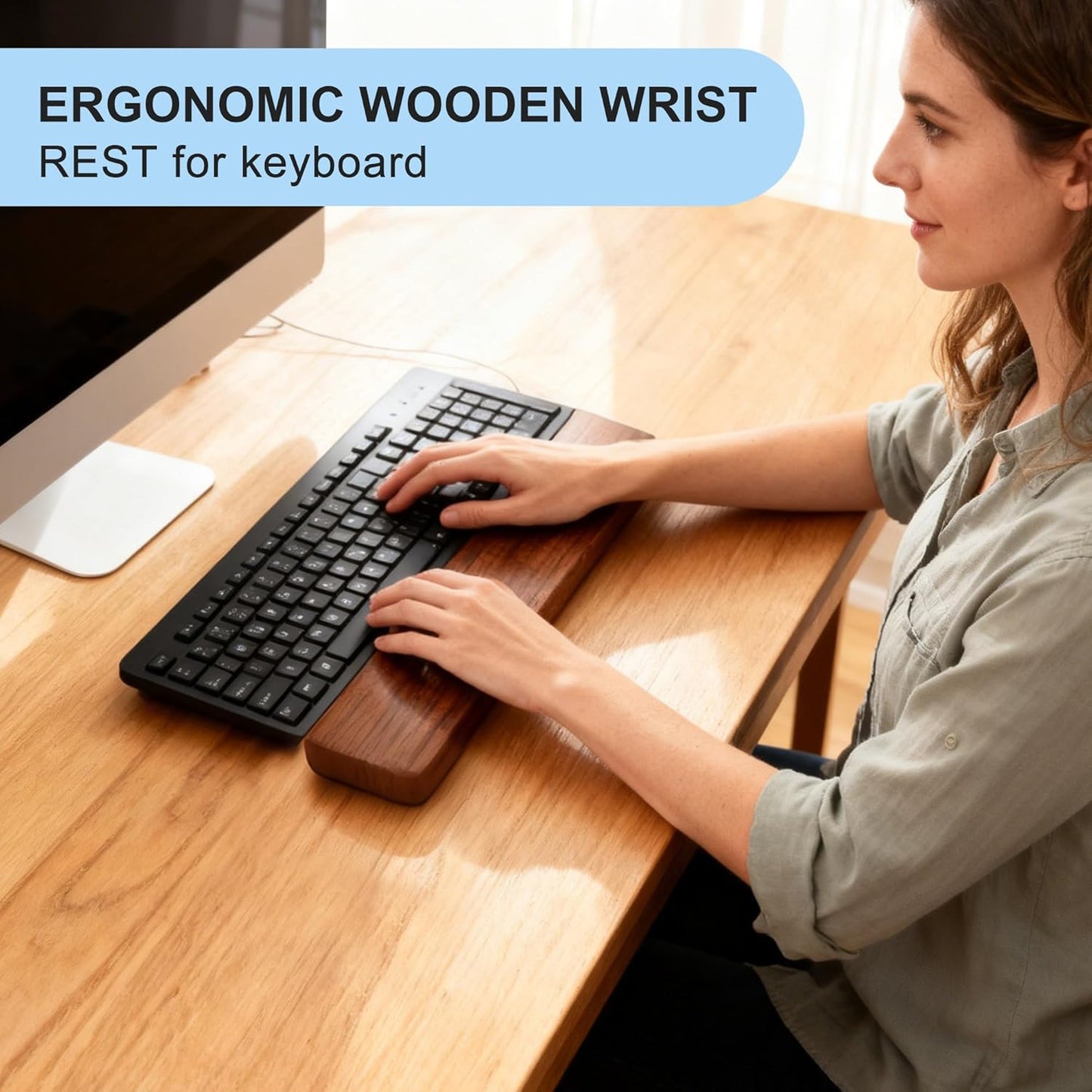 75 Keys Keyboard Wrist Rest - Ergonomic Walnut Wood Palm Rest for Mechanical Keyboard, Non-Slip, Comfortable Typing and Gaming (75 Keys)